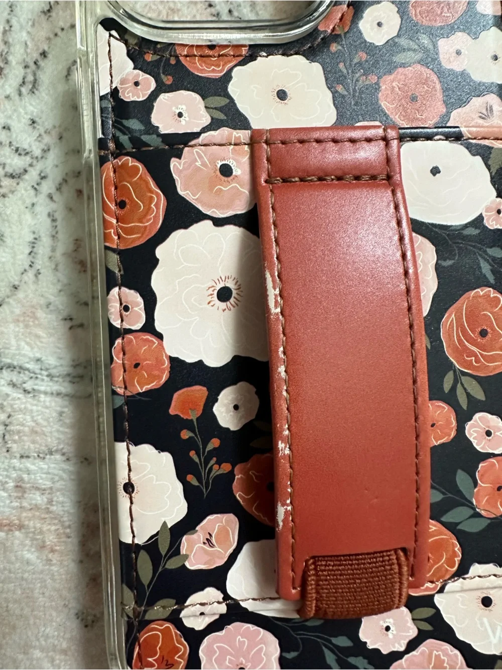 Floral Protective Phone Case with Rust Hand Strap